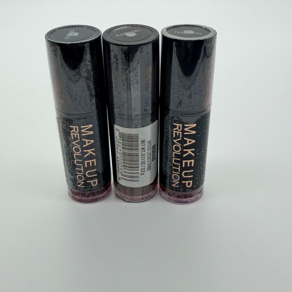 Lot of 3 Makeup Revolution Lipstick Reckless Smooth Long Lasting Formula 0.11 Oz